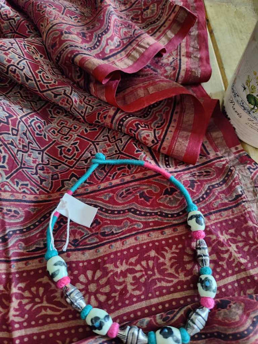 Ajrakh Chanderi Silk Stole - Desi Weaves