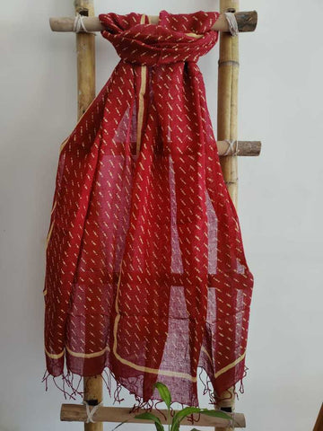 Red Color Handcrafted Block Print Pure Linen  Dupatta