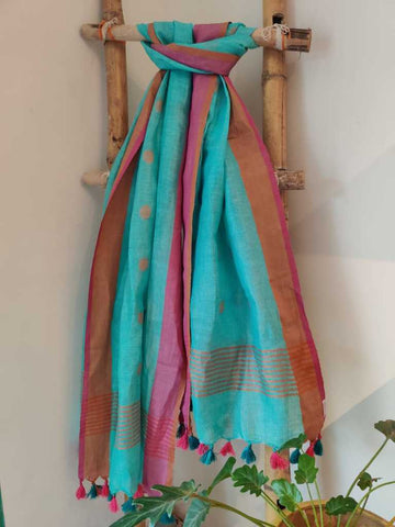 Handmade Pure Linen Dupatta Online  - Desi Weaves