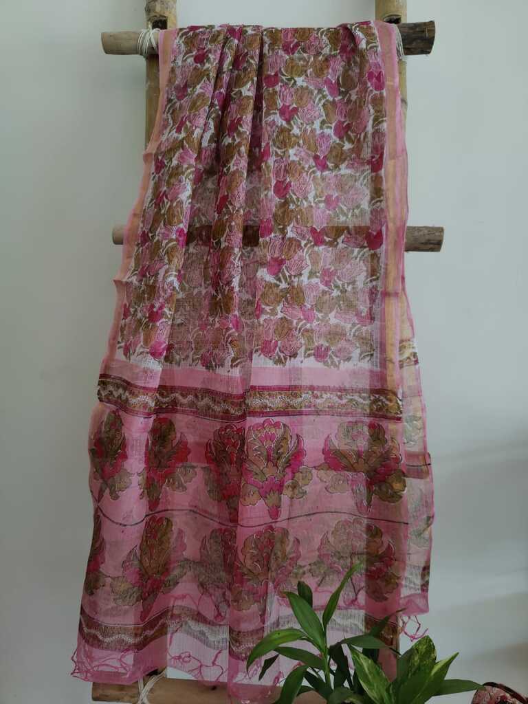 block print kota doria dupatta - desi weaves