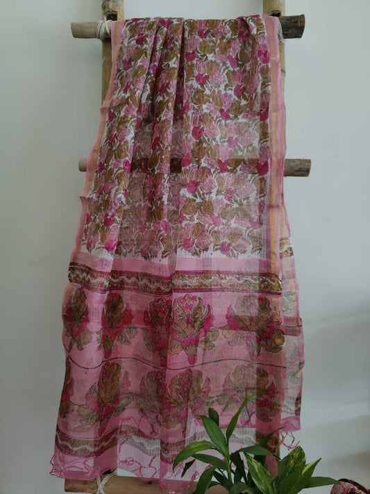 block print kota doria dupatta - desi weaves
