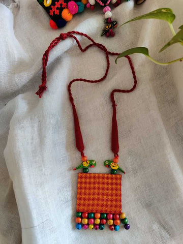 Hand Embroidered Kutch Long Fabric Necklace - Desi Weaves