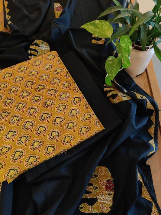 Applique Work Cotton Suit Dupatta Set - Desi Weaves