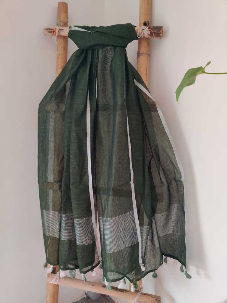 Green Pure Linen Dupatta Online - Desi Weaves