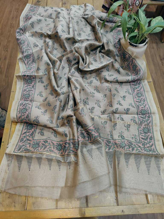 Block Print Chanderi Silk Dupatta - Desi Weaves