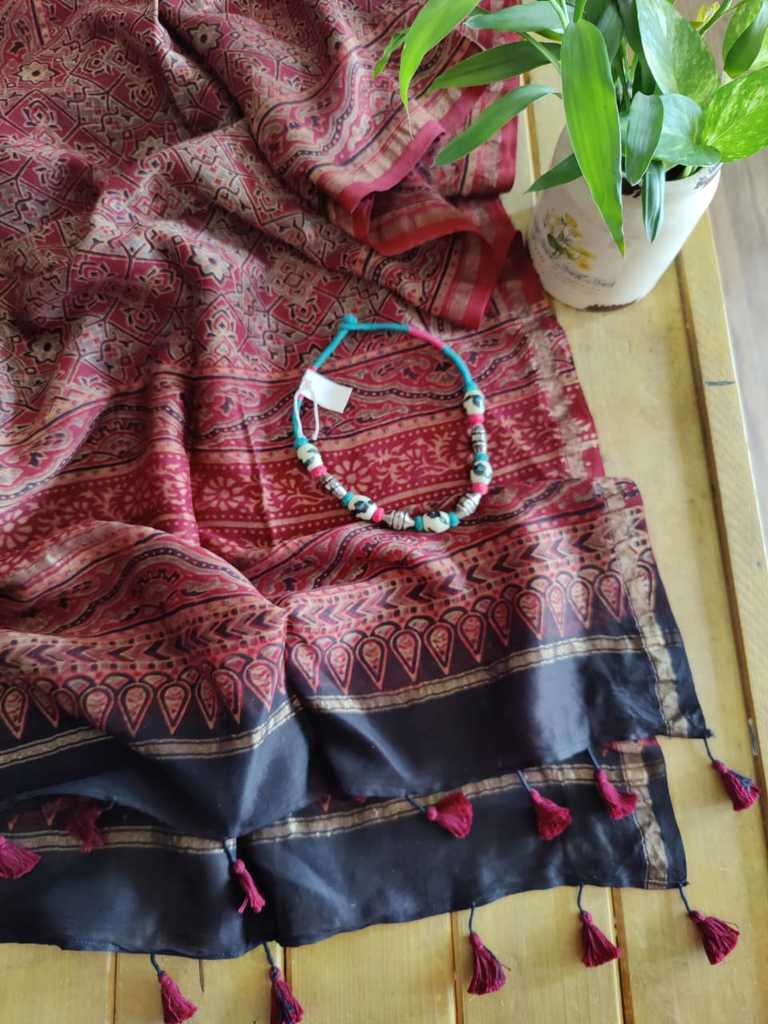 Ajrakh Chanderi Silk Stole - Desi Weaves