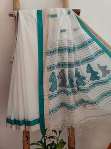 Off white handloom khadi cotton jamdani saree
