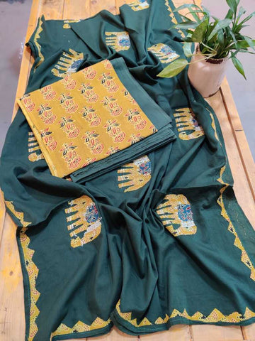Haathi Mere Saathi Handcrafted Applique Cotton Suit Dupatta Set
