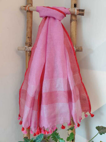 Pink Pure Linen Dupatta Online  - Desi Weave