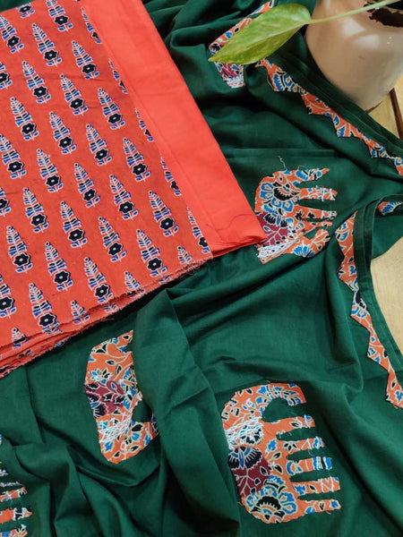 Applique Work Cotton Suit Dupatta Set - Desi Weaves