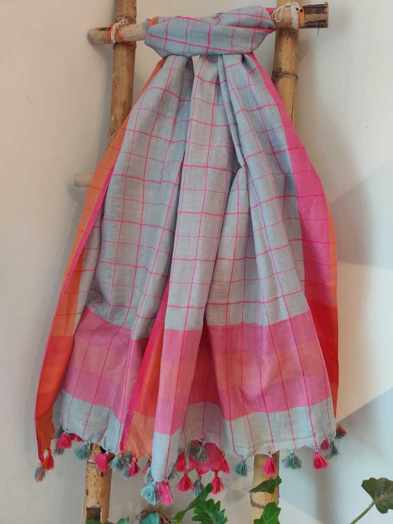 grey Pure Linen Dupatta Online - Desi Weaves