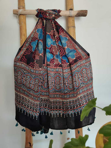 Blue handmade modal silk stoles - desi weave