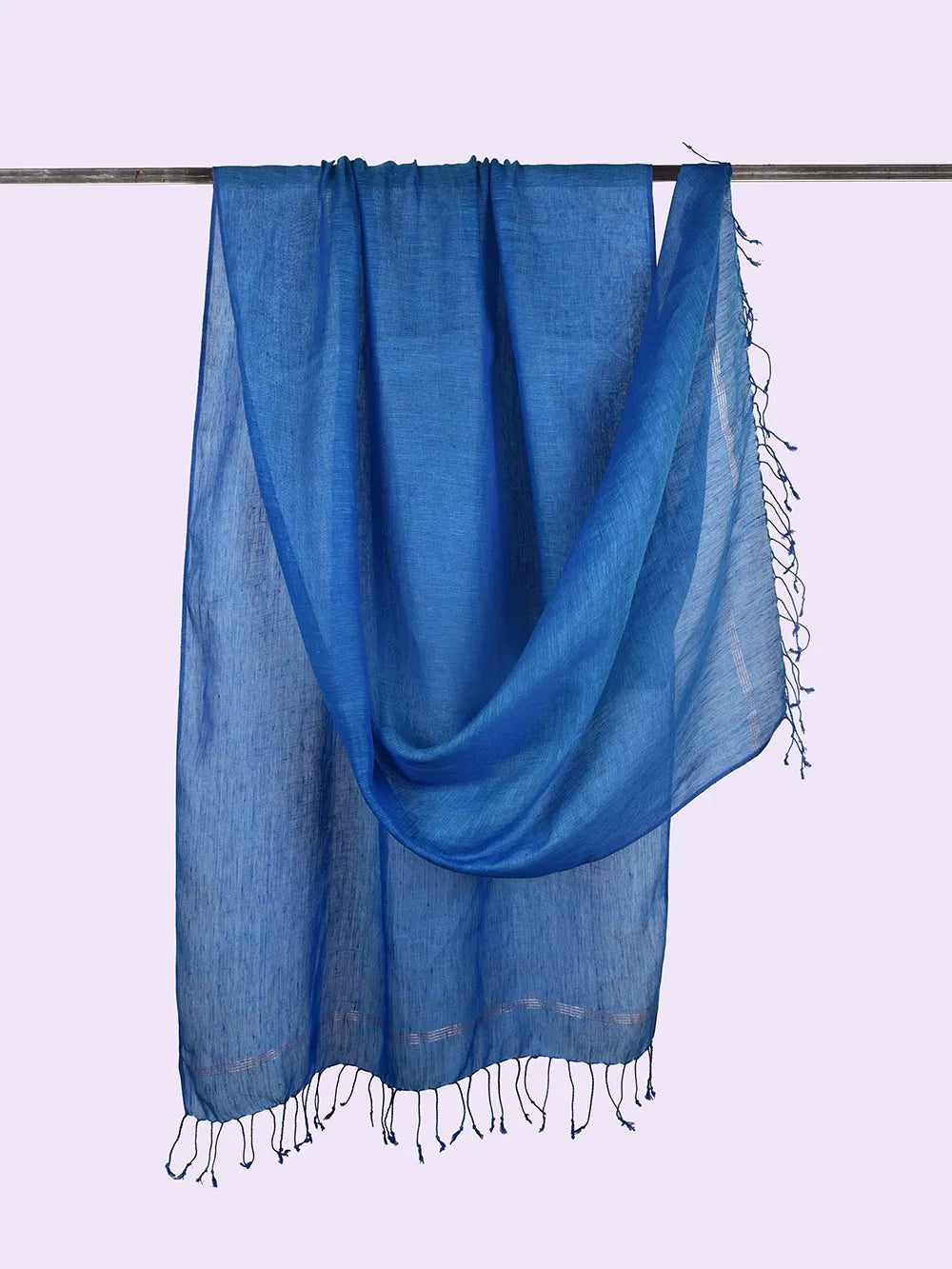 Blue pure linen dupatta - desi weaves