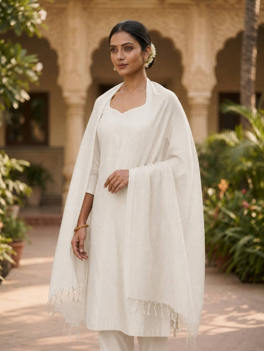 off white kota doria dupatta - desi weaves