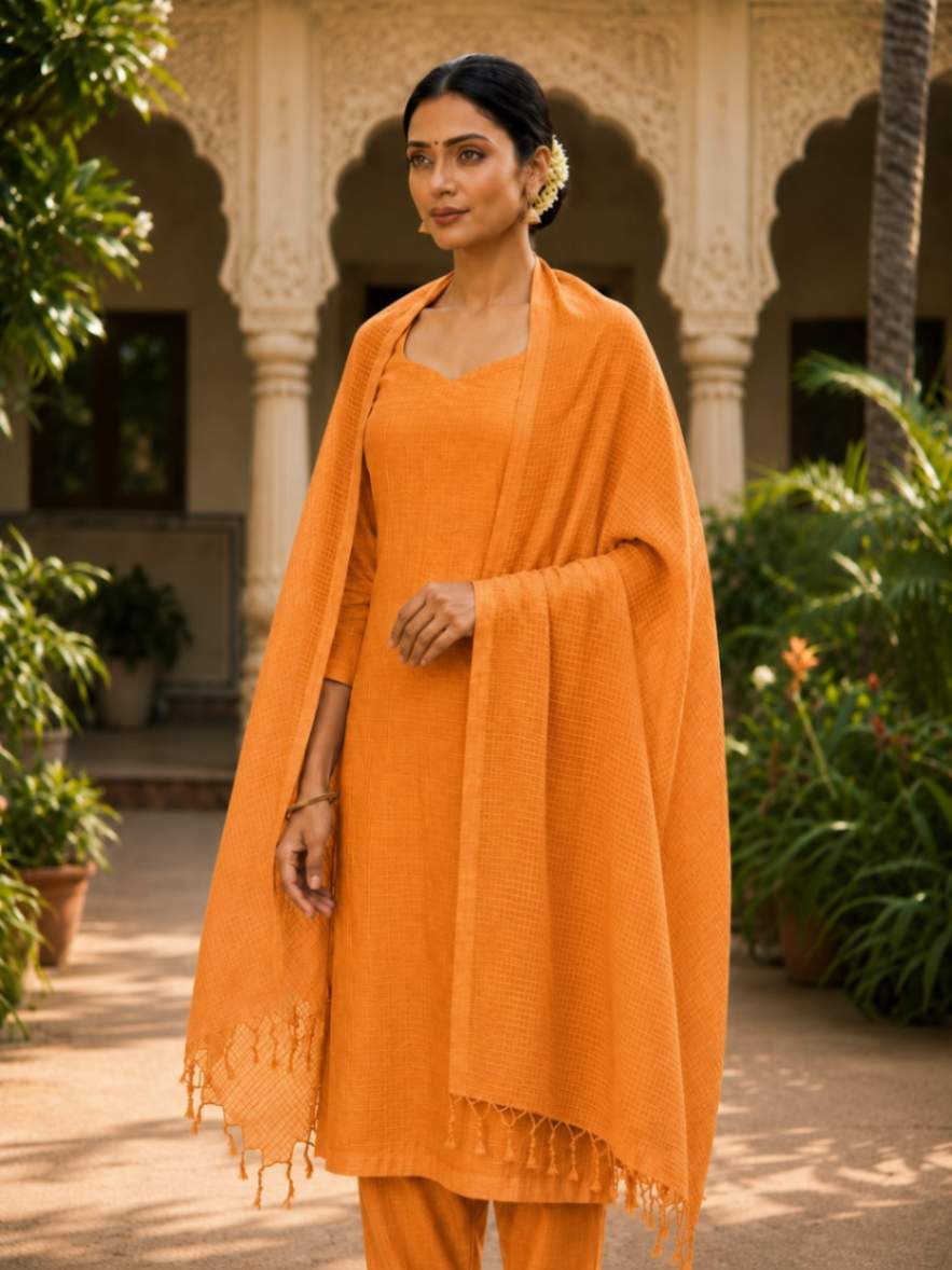 orange kota doria dupatta - desi weaves