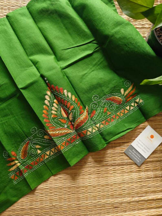 green Kantha stitch cotton blouse - Desi Weaves