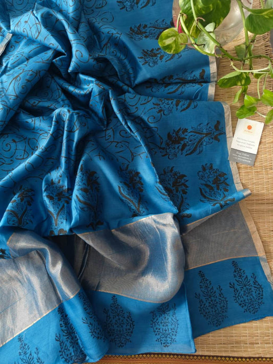 Blue Chanderi Silk Dupatta - Desi Weaves