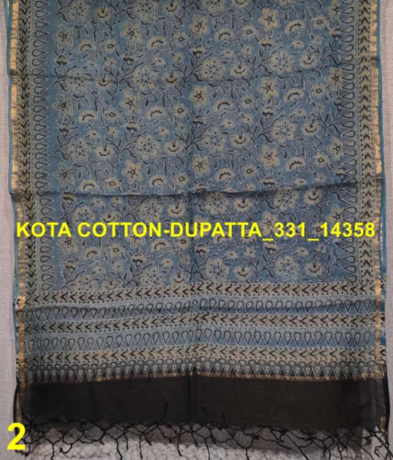 Ajrakh Handblock Printed Kota Doria Dupatta - desi weaves