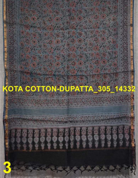 Ajrakh Handblock Printed Kota Doria Dupatta - desi weaves