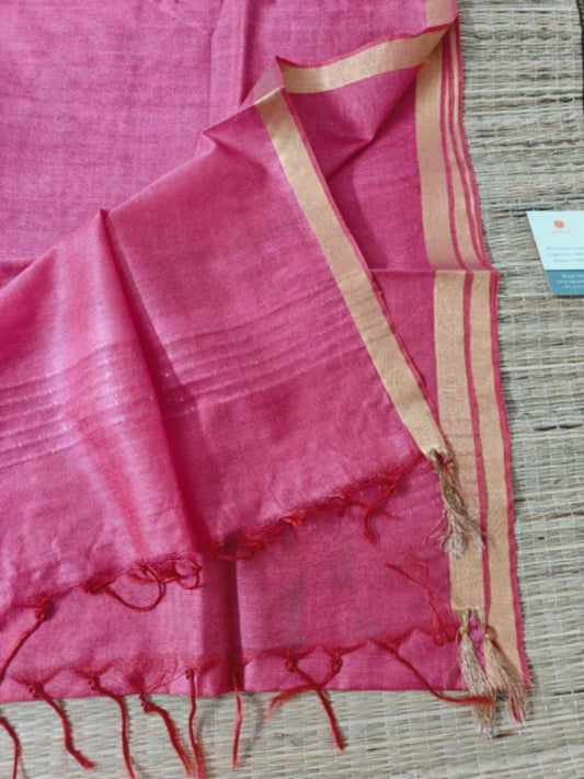 Pink Tussar  Silk  Dupatta Online - Desi Weaves