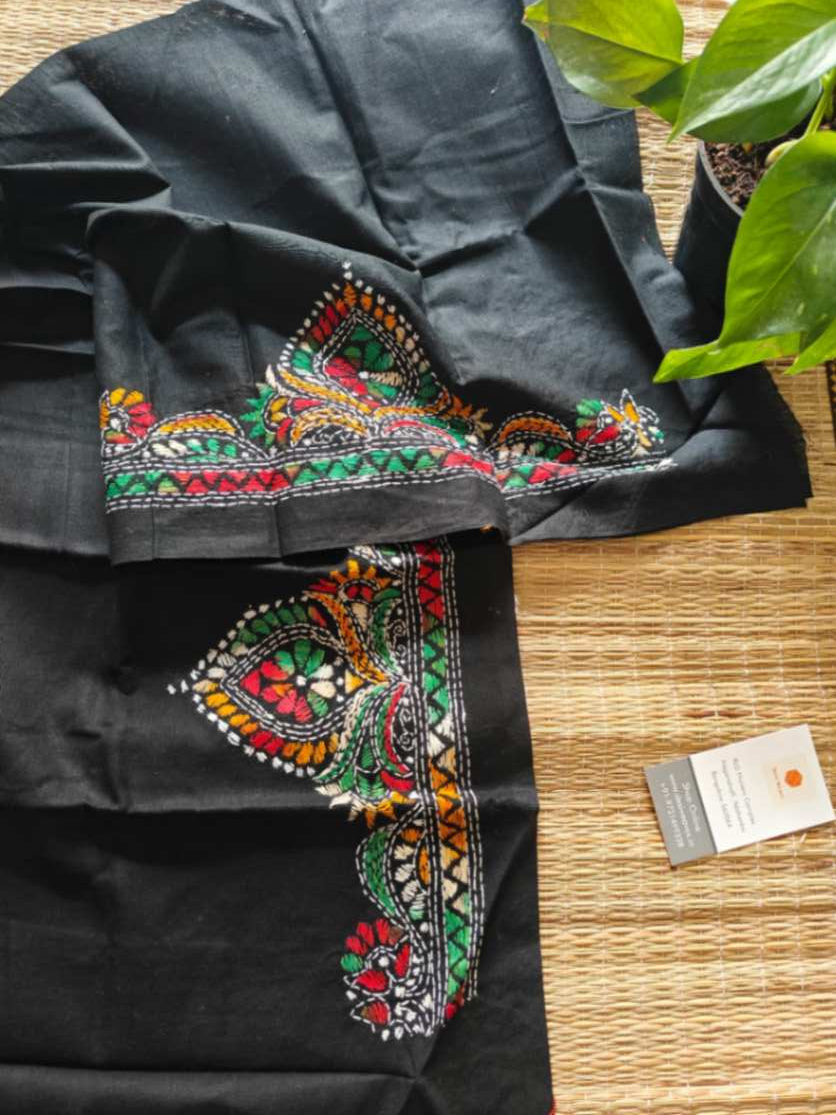 Black Kantha stitch cotton blouse - Desi Weaves