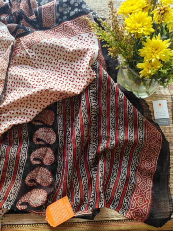 block print kota doria saree desi weaves