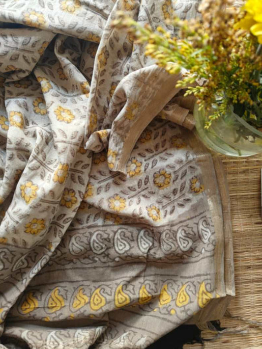 Block Print Mull Cotton dupatta - Desi Weaves