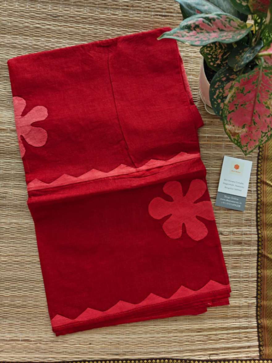 Red Applique Stitch Cotton Dupatta