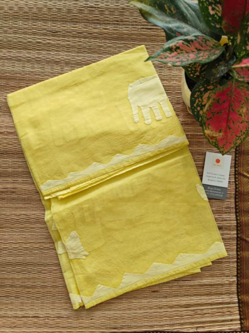 Yellow Applique Stitch Cotton Dupatta