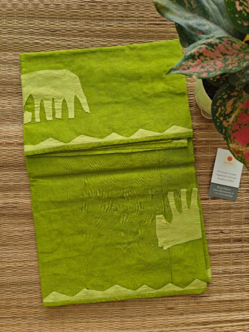 Green Applique Stitch Cotton Dupatta