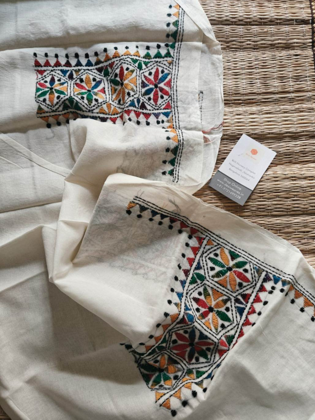 Hand Embroidered Kantha cotton blouse - Desi Weaves