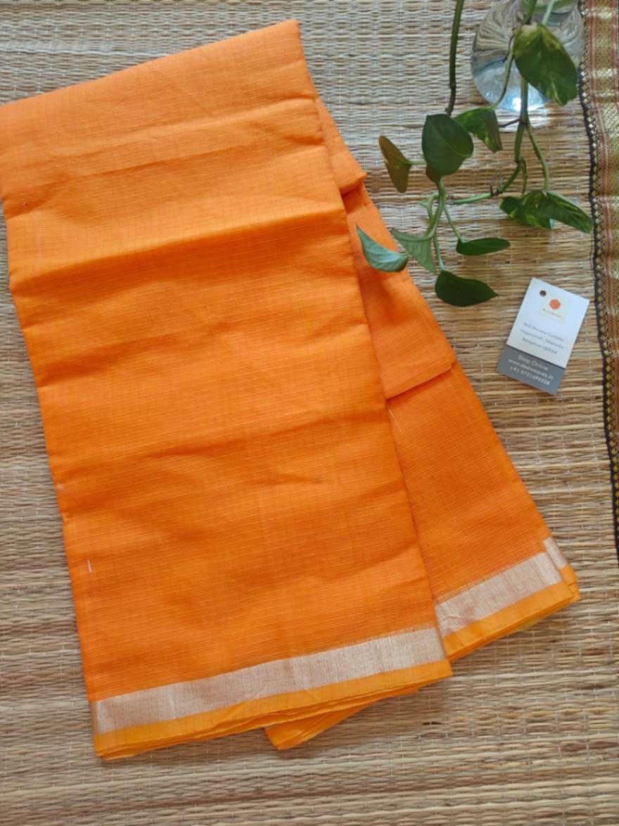 Orange Cotton Kota Doria Saree - 1 Inch Border