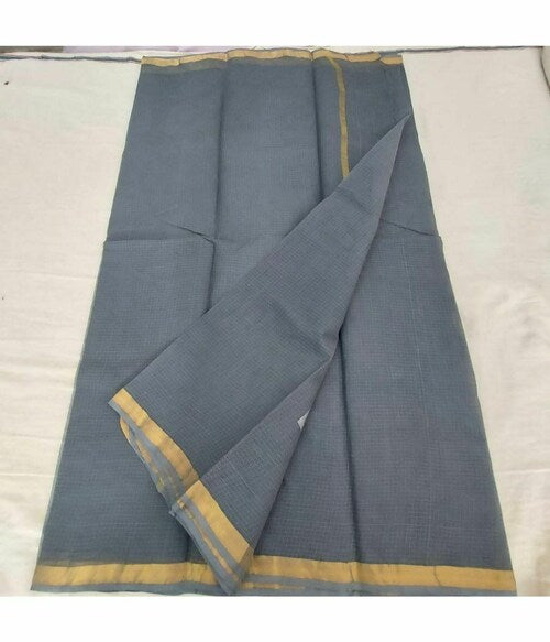 Grey Color Cotton Kota Doria Saree - - 1 Inch Border