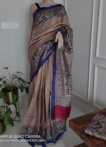 Beige Handloom Pure Desi Tussar Silk Saree