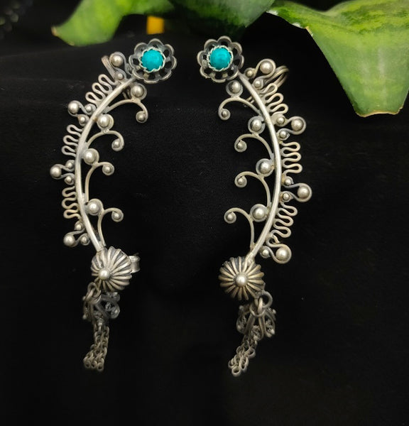 Bahaar handcrafted pure silver Bugadi earrings - Desi Weaves