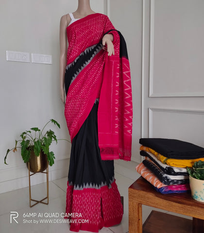 Red handloom Ikkat cotton saree online