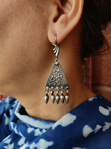 Shehnai handcrafted pure silver earrings - Desi Weaves