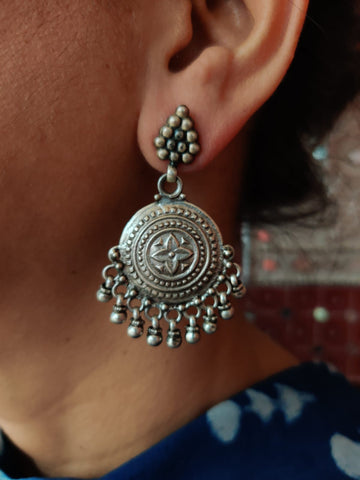 Ghoomer handcrafted pure silver earrings - Desi Weaves
