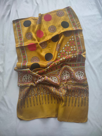 Mustard handblock printed ajrakh modal silk stole - Desi Weaves