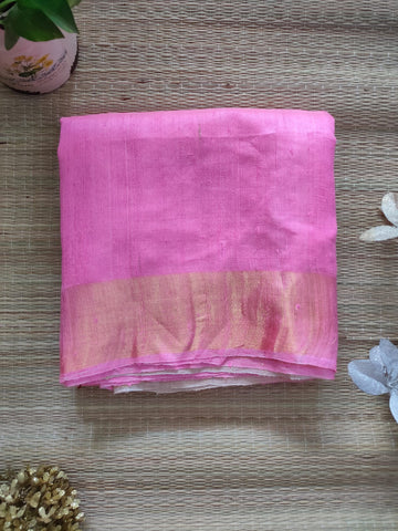 Pink Handloom Pure Dupion Silk Saree With Blouse - Desi Weave
