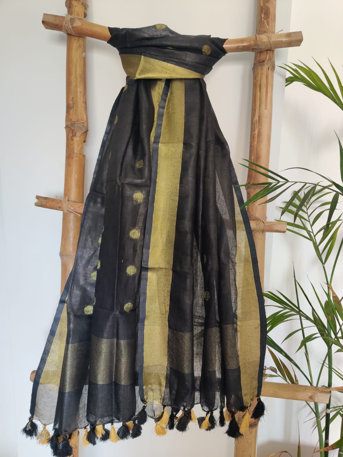 Golden Pure Linen Dupatta Online - Desi Weaves