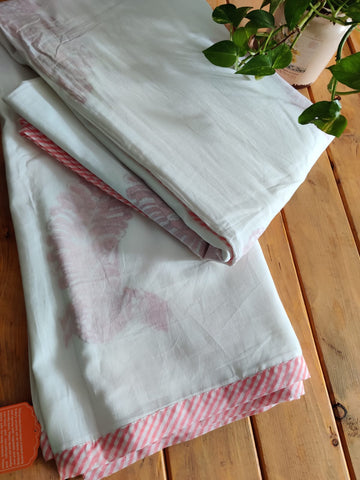 Neelaya White & Pink Handblock Printed Cotton Double Dohar
