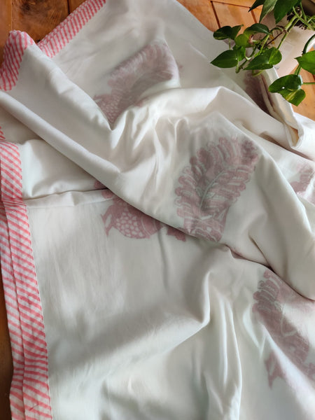 Neelaya White & Pink Handblock Printed Cotton Double Dohar