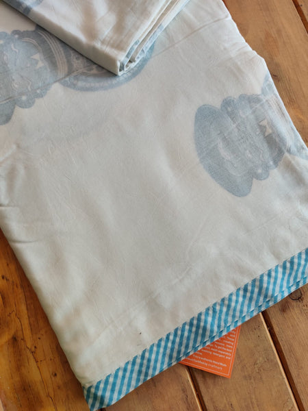 White & Blue Handblock Printed Cotton Double Dohar