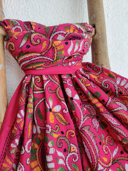 Pink Beauty Hand Embroidered Kantha Stitch Cotton Dupatta