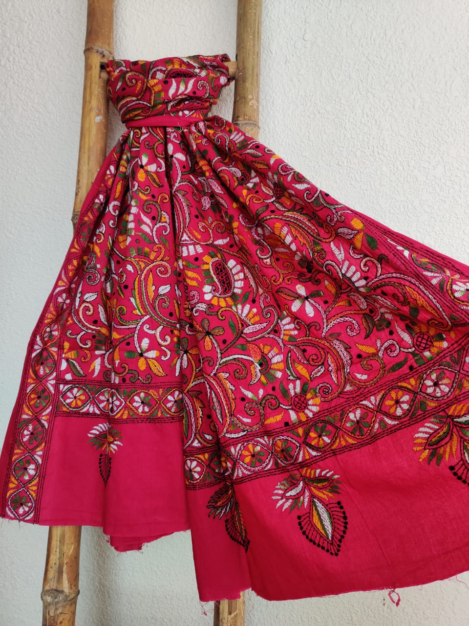 kantha stitch cotton dupatta - Desi Weaves