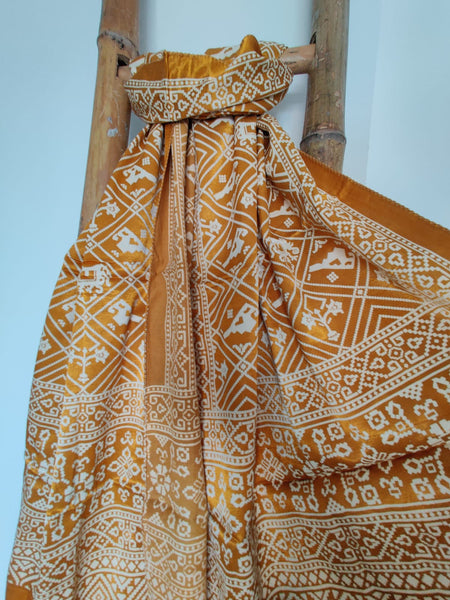 Brownie ajrakh handblock modal silk stole - Desi Weave