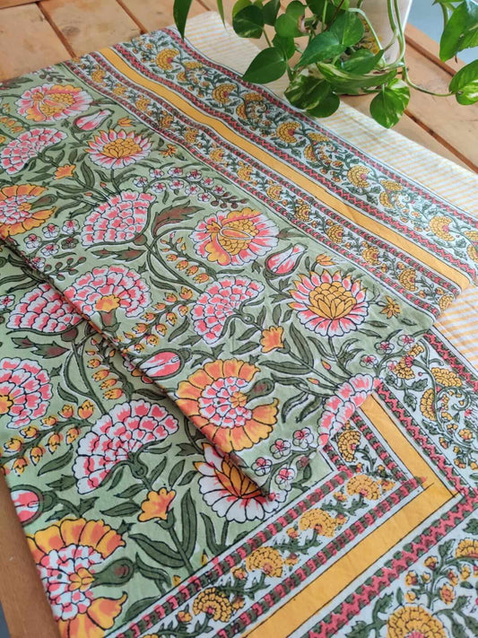 Block print cotton dinning table cover - Desi Weaves