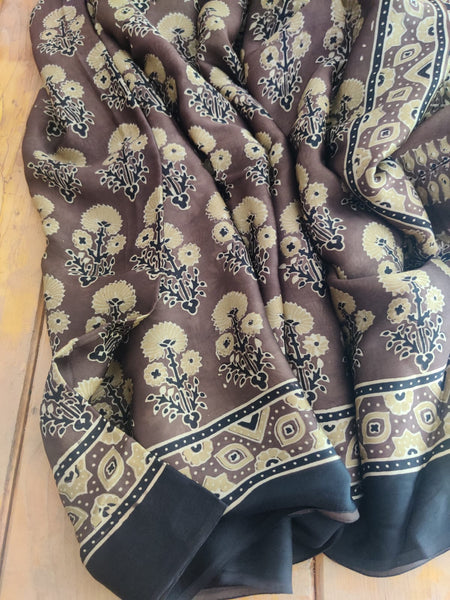 Gulmohar handblock ajrakh modal silk saree