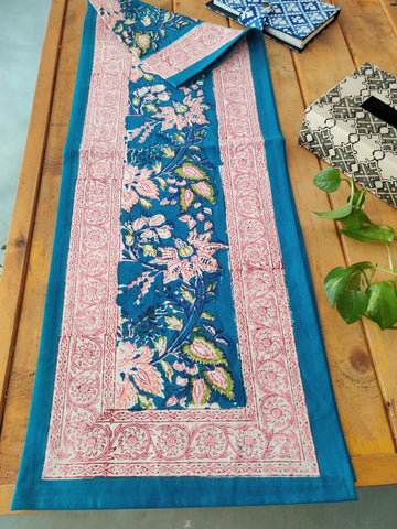 Blue Hand Block Printed Cotton Table Runner